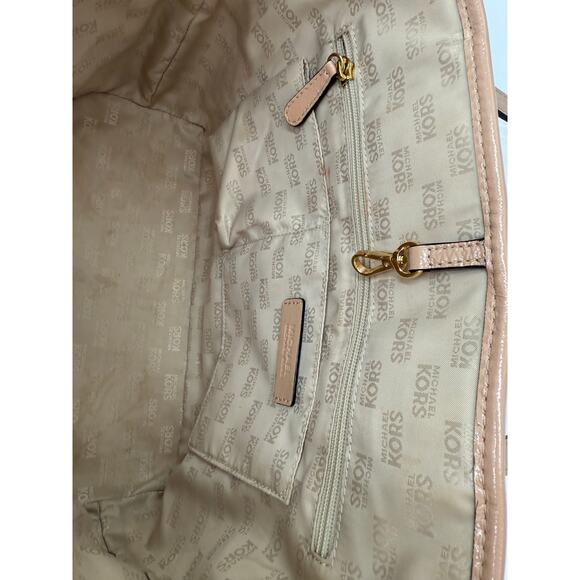 Michael Kors Handbag & Wallet Set Monogram Shiny Peach Tan Leather Gold Plate - Picture 7 of 16